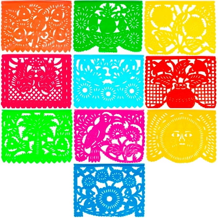 Large Plastic Papel Picado Banner - 15 Feet Long - Two Designs to choose from (1 Pack, All Occasions)
