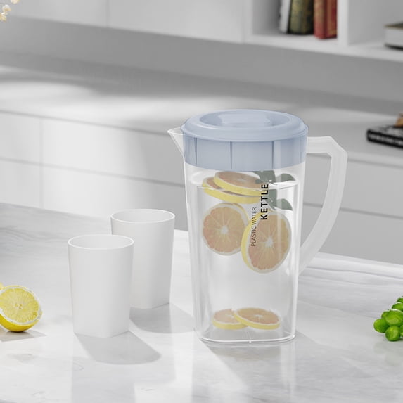 Large Plastic Pitcher with Lid (1-Piece) | Modern Clear Beverage Server | Durable, Lightweight, 2.5L Capacity