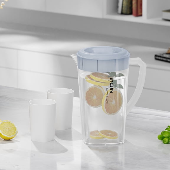 Large Plastic Pitcher with Lid (1-Piece) | Modern Clear Beverage Server | Durable, Lightweight, 2.5L Capacity