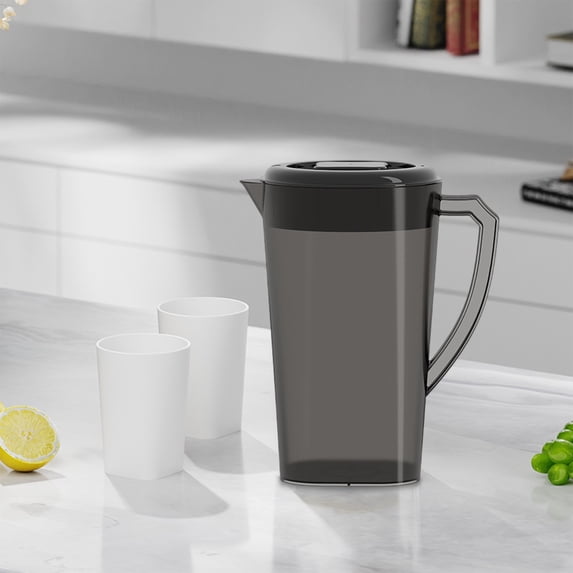 Large Plastic Pitcher with Lid (1-Piece) | Modern Clear Beverage Server | Durable, Lightweight, 2.5L Capacity