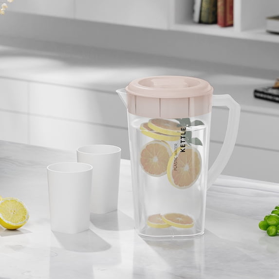 Large Plastic Pitcher with Lid (1-Piece) | Modern Clear Beverage Server | Durable, Lightweight, 2.5L Capacity