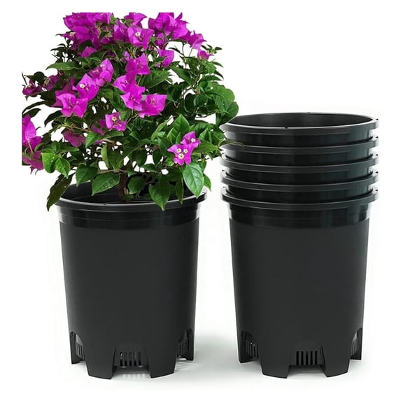 Large Plastic Plant Pots with Drainage Holes, Indoor or Outdoor Gardening, 5 Gallon, 6-Pack