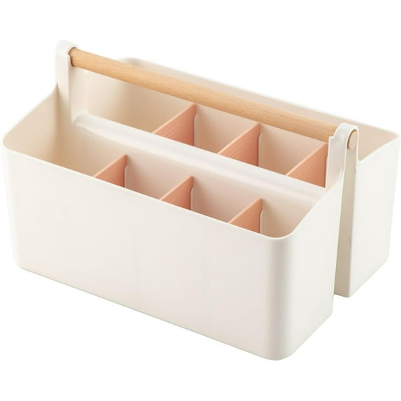 Large Plastic Portable Caddy with Handle, Storage Organizer Bin with Adjustable Dividers for Art Supplies, Crafts, Colored Pencils, Makeup Desk
