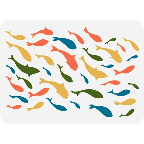 Large Plastic Reusable Drawing Painting Stencils Templates for Painting on Scrapbook Fabric Tiles Floor Furniture Wood Rectangle Fish Pattern 297x210mm