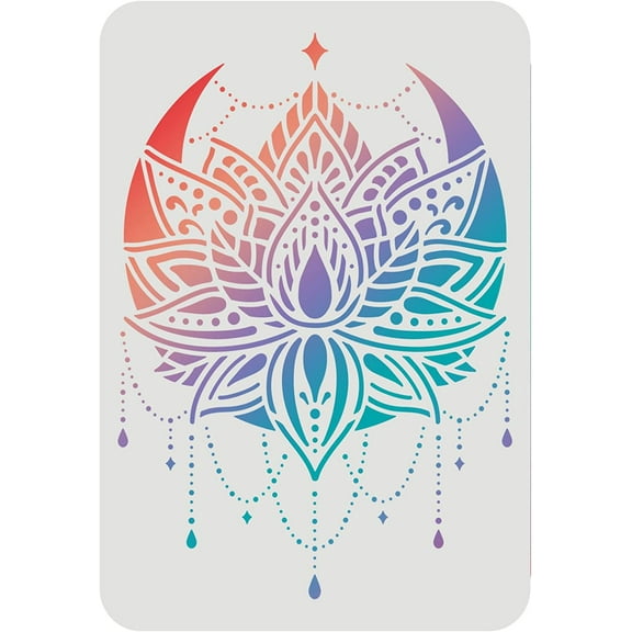 Large Plastic Reusable Drawing Painting Stencils Templates for Painting on Scrapbook Fabric Tiles Floor Furniture Wood Rectangle Lotus Pattern 297x210mm