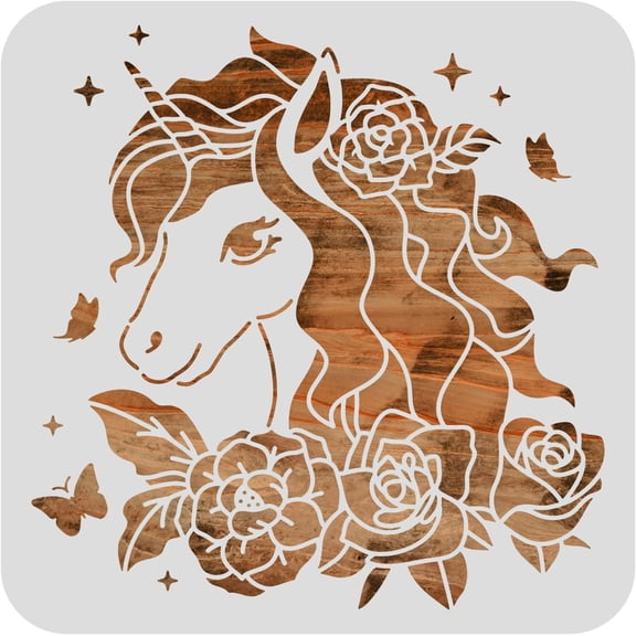 Large Plastic Reusable Drawing Painting Stencils Templates for Painting on Scrapbook Fabric Tiles Floor Furniture Wood Square Unicorn Pattern DIY