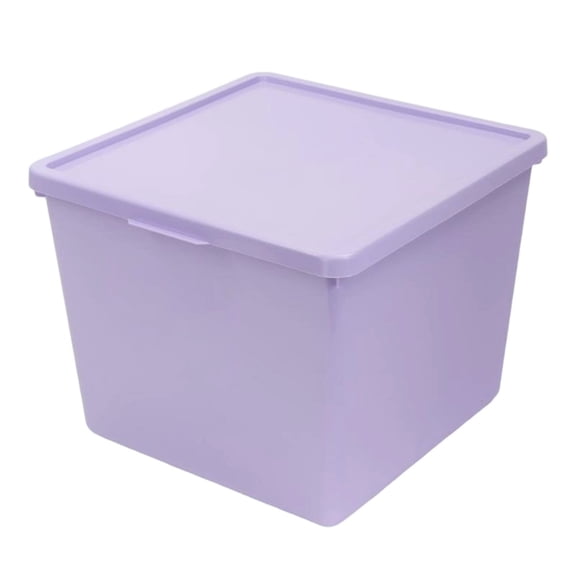 Large Plastic Stacking Storage Bin with Lid, Secure, Stackable, Lightweight Storage Solution for Organizing Household Items, Compact Design for Standard Shelving