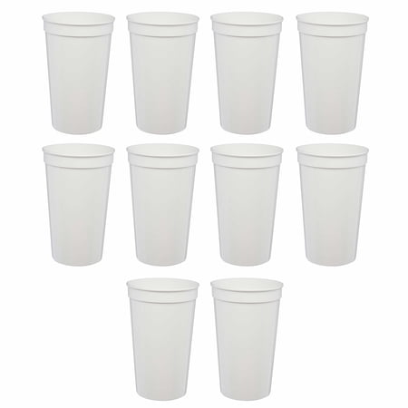 Large Plastic Stadium Cups 22 oz. Set of 10, Bulk Pack - Perfect for Birthdays, Picnic, Beach, Parties - White