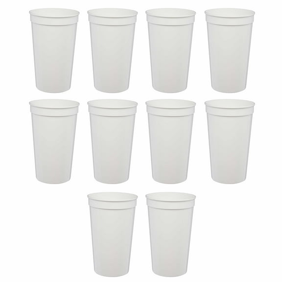 Large Plastic Stadium Cups 22 oz. Set of 10, Bulk Pack - Perfect for Birthdays, Picnic, Beach, Parties - White