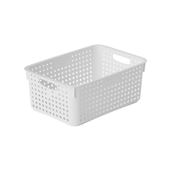 Large Plastic Storage Basket for Home Organization, Tabletop Snack Bin or Vegetable Container, Handled Open Crate for Kitchen or Bathroom, Space-Saving Versatile Decluttering Solution