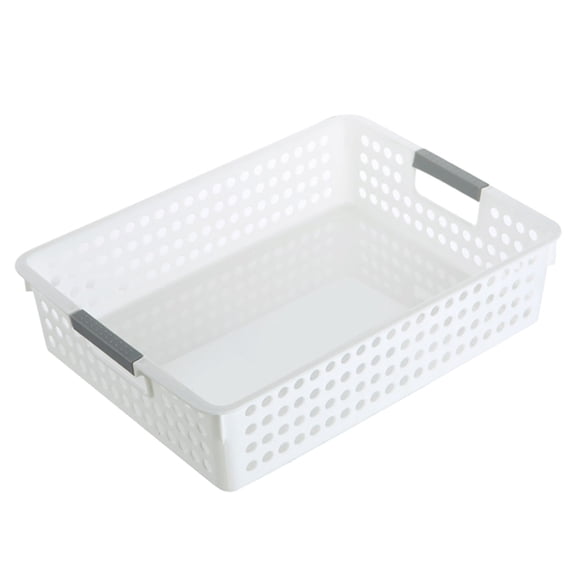 Large Plastic Storage Basket, Low Profile Desktop Organizer, Lightweight Laundry Basket with Handle, Multi-use Bin for Home Dorm Toy Sundry Storage