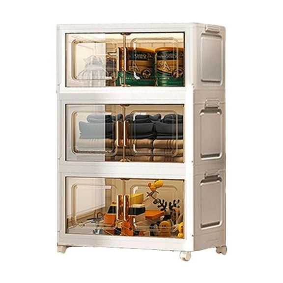 NTYNTY Large Plastic Storage Foldable Bins With Lids, Collapsible Stackable Containers,  Clear, 3 Layers, 1 Count