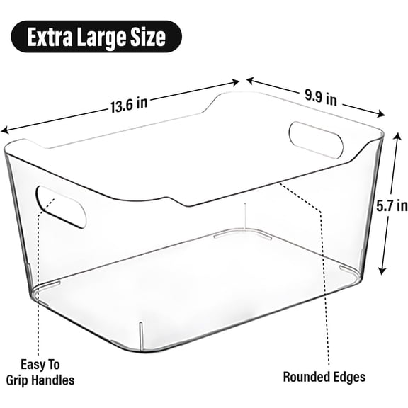 Large Plastic Storage Bins for Kitchen, Pantry, Fridge, Laundry &