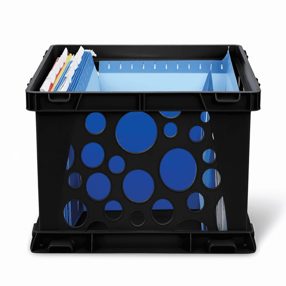 Large Plastic Storage and Transport File Crate, 17.25 x 14.25 x 10.5 Inches, Black
