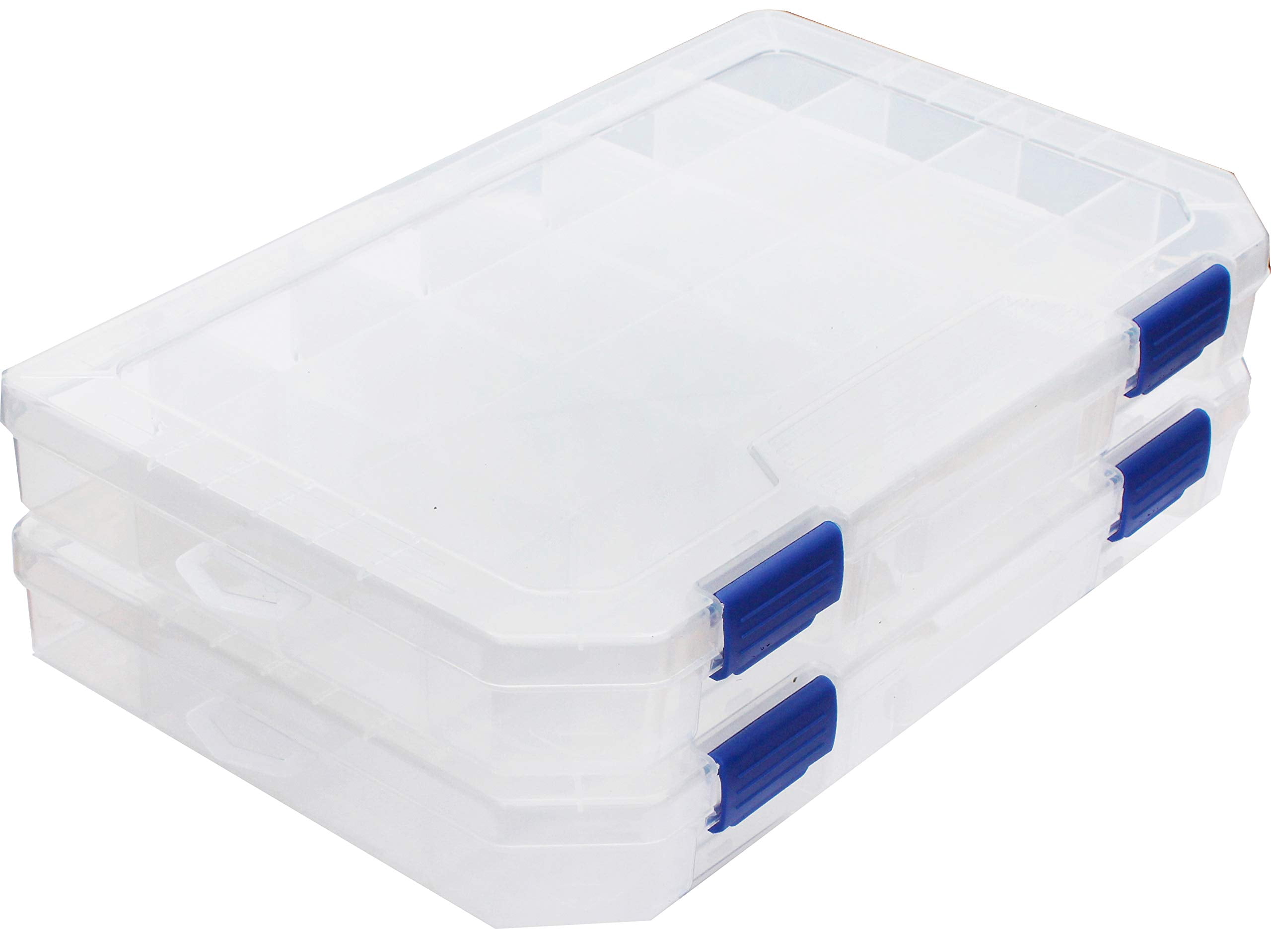 Large Plastic Tackle Box Storage Organizer 3700 Utility Tray With Adjustable Dividers 2 Pack