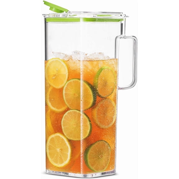 Large Plastic Water Pitcher with Lid Square Water Carafe  BPA-Free, Dishwasher Safe  Water, Tea, or Juice Containers with Lids for Fridge (2.3 Liters)