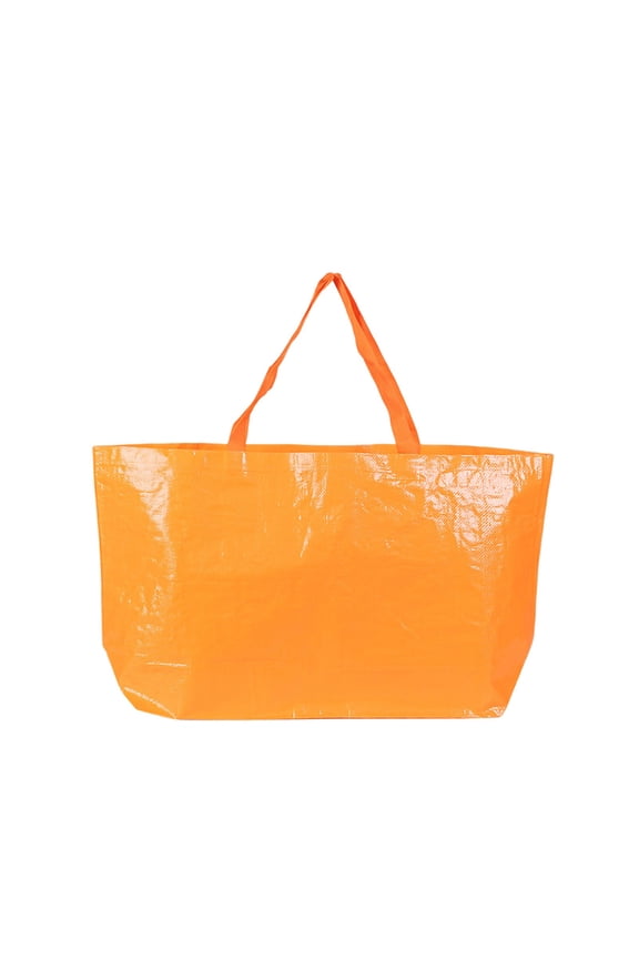 Large Plastic Woven Tote Bag - Heavy Duty Reusable Grocery Shopping Bag, Waterproof and Washable, Extra Large Storage for Beach, Travel, Moving, and Laundry,Orange