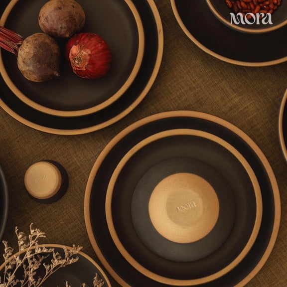 Large Plates Set of 4, 10.5 inch Ceramic Pottery Dinner Plates - Microwave, Oven and Dishwasher Safe - Liquorice