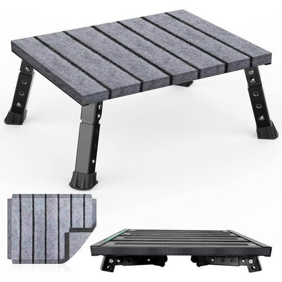 Large Platform RV Step with Cloth Cover and Anti-Slip Surface, 3-Level Adjustable Height, Light Aluminum Folding Step Stool, Supports Up to 1,000 lb - Ideal for RV and Multi-Use Scenarios