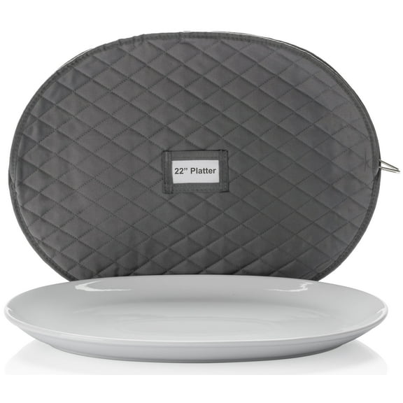 Large Platter Storage Case - 22" x 17" - Stackable with Padded Interior and Label Holder - Gray - China Storage Containers for Plates and Serveware