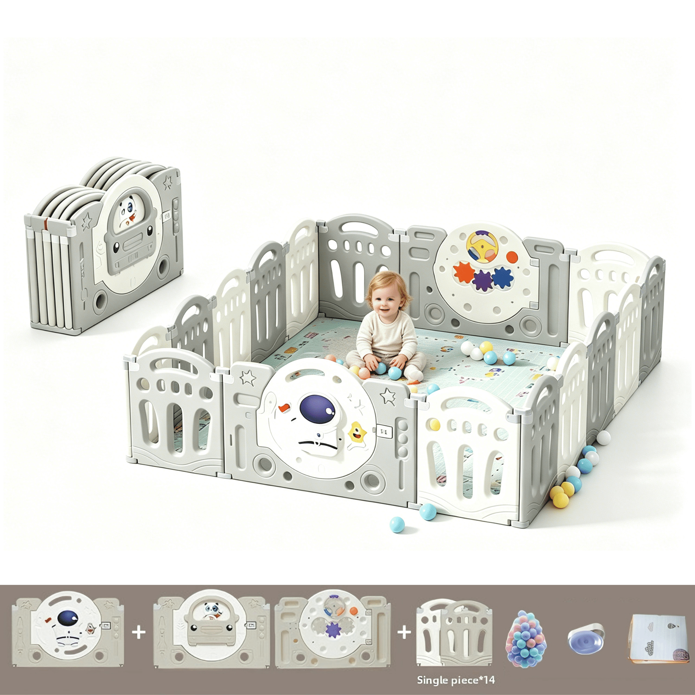 Large Play Yard Baby Playpen with Mat Baby Play Fence for Babies toToddlers Activity Center with 14+2 Panels(63*76)