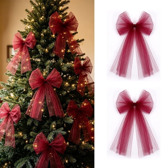 Large Pleated Gauze Bows, 16X9 "Mesh Bow Christmas Decorations for Xmas Tree Boho Wedding, Bridal Shower, Birthday Backdrop