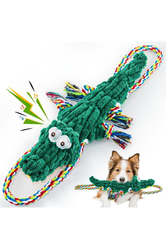 Large Plush Alligator Dog Chew Toy with Squeaker - Heavy-Duty Tug-of-War Rope, Pineapple & Canvas for Teeth Cleaning - Suitable for Small, Medium, Large Dogs-Aggressive Chewers,/Outdoor Interactive