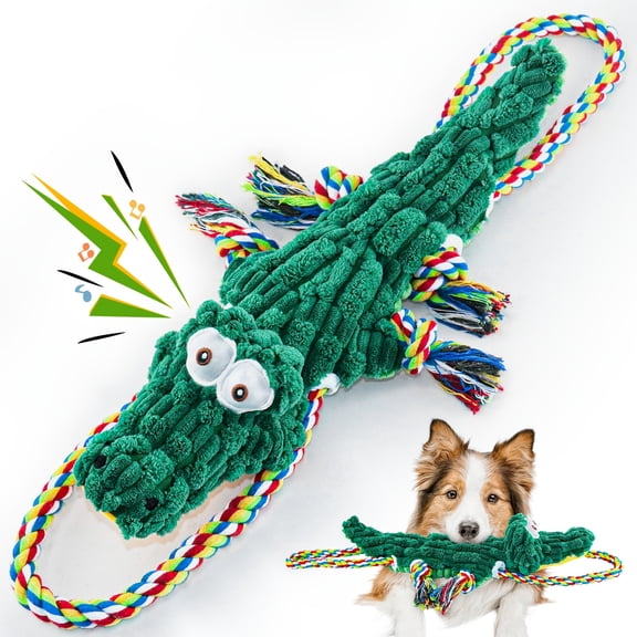 Large Plush Alligator Dog Chew Toy with Squeaker - Heavy-Duty Tug-of-War Rope, Pineapple & Canvas for Teeth Cleaning - Suitable for Small, Medium, Large Dogs-Aggressive Chewers,/Outdoor Interactive