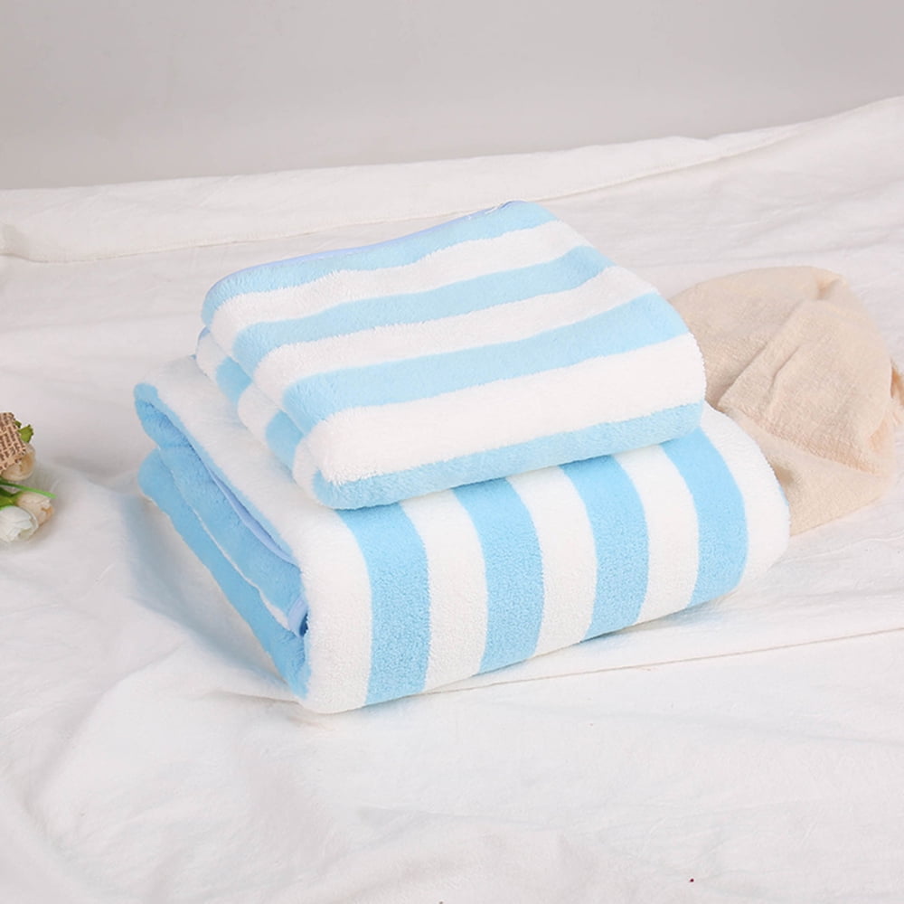 Large Plush Bath Towels Striped Design Quick Dry Highly Absorbent Soft