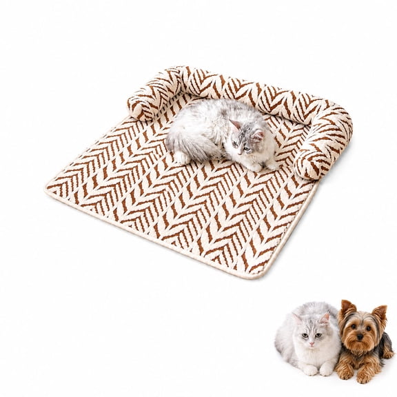 Large Plush Cat Mat for Sofa, Cozy Non Slip Bed for Cats & Small Dogs (Leaf-B, M(23.6×31.5''))