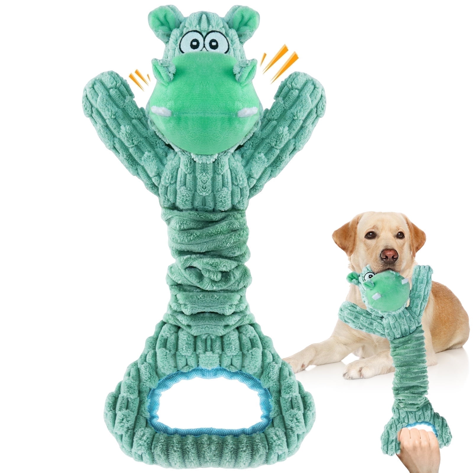Squeaky Plush Dog Toy with Crinkle Paper, Tug and Chew Toy for Medium and Large Dogs