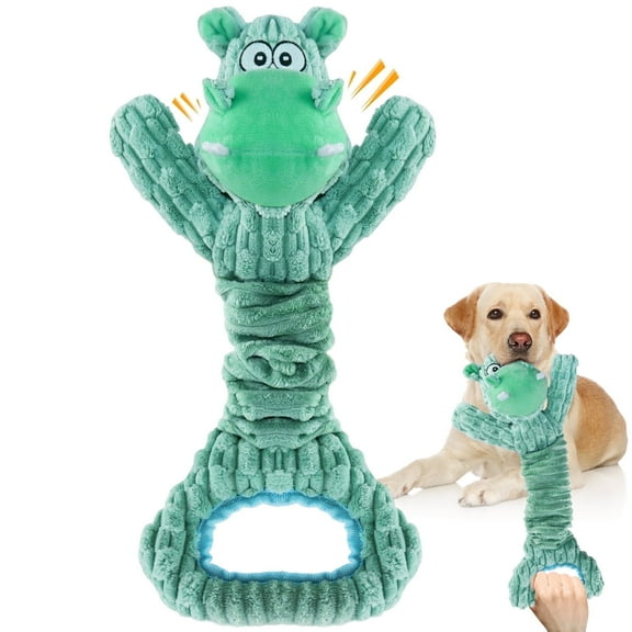 Squeaky Plush Dog Toy with Crinkle Paper, Tug and Chew Toy for Medium and Large Dogs