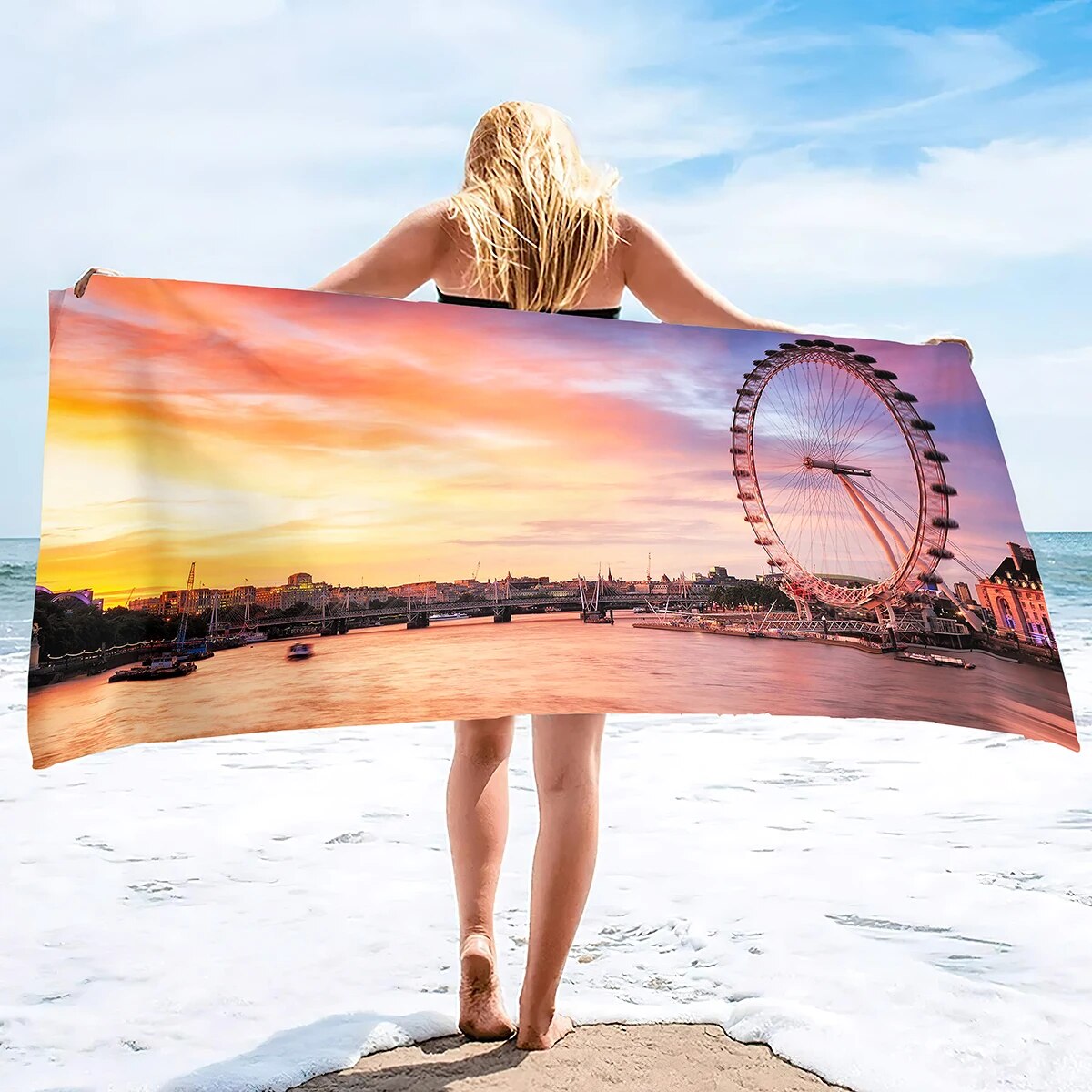 Large Plush Microfiber Beach Towel Quickly Absorbs Water Fast Drying