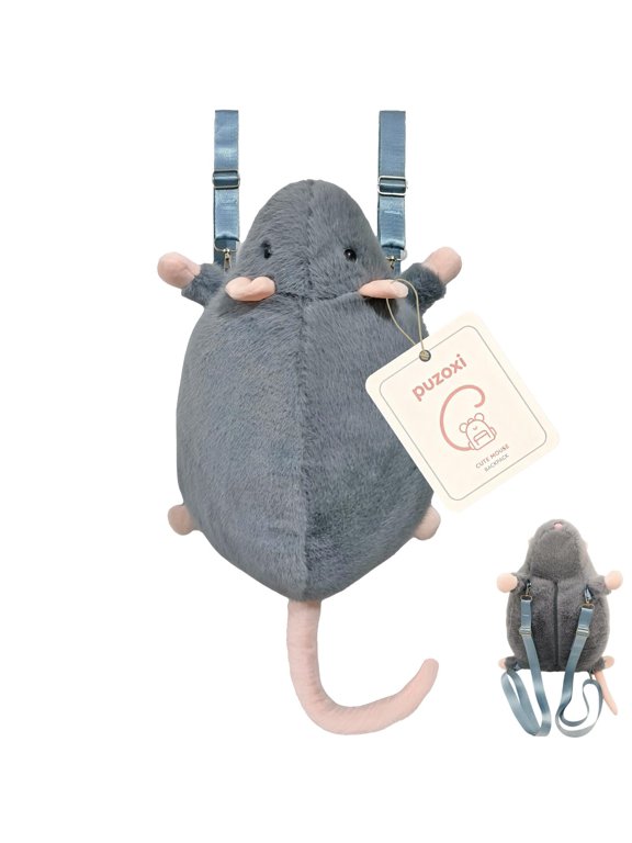 Large Plush Rat Backpack with Tail, Funky Furry Animal Daypack | Lifelike fluffy design with long soft tail, Premium plush texture, for Cosplay Travel Party Gift