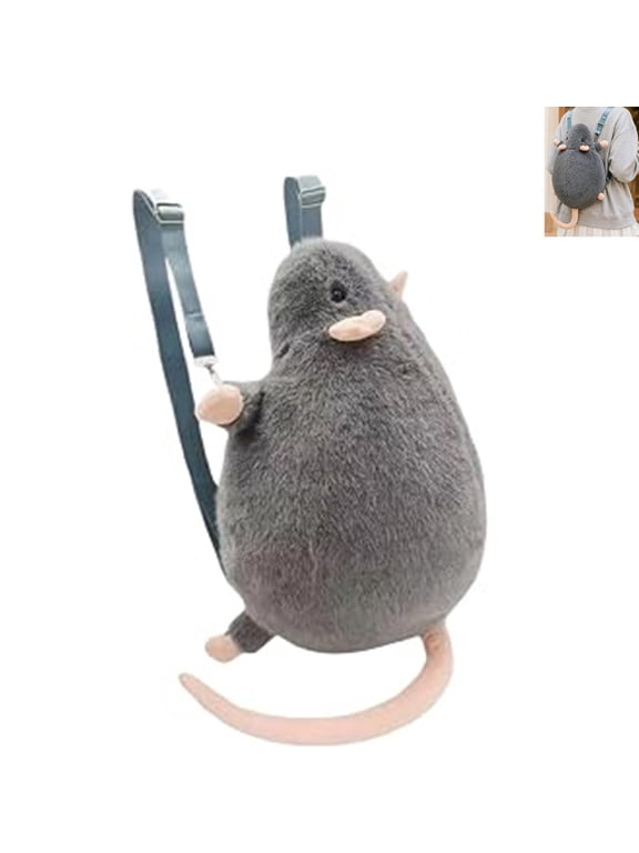 Large Plush Rat Backpack, Tail Rat Purse Backpack Furry Fluffy AnimalFluffy Design with Long Soft Tail Premium Plush Texture for Women Men Gift