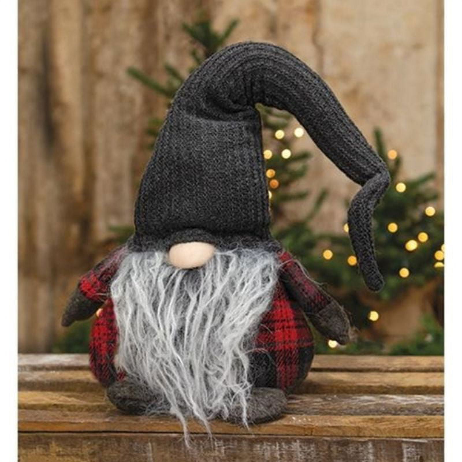 Large Plush Red and Dark Gray Plaid Santa Gnome with Fluffy Beard