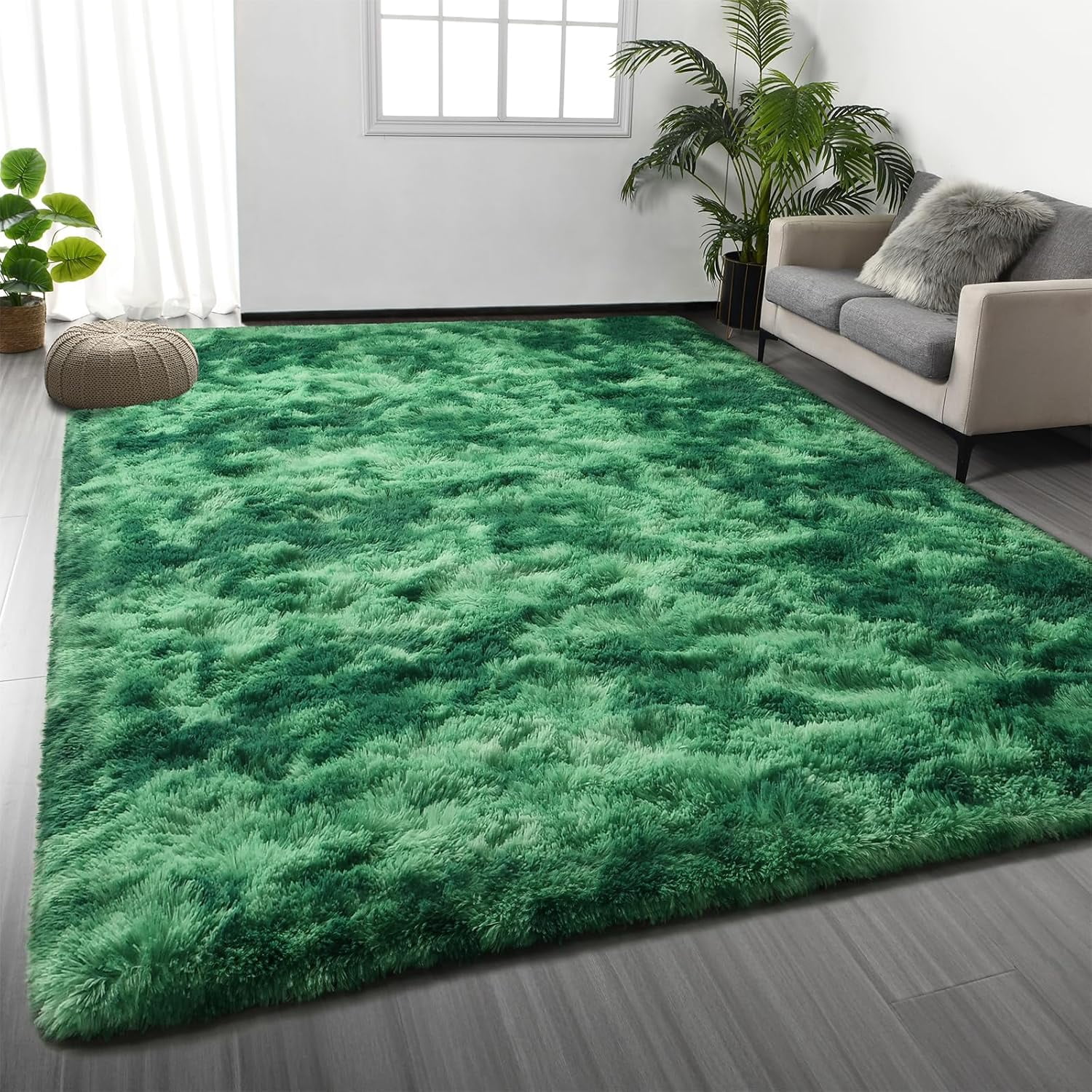 Large Plush Shag Area Rug 6 x 9, Soft Fuzzy Emerald Green Carpet for ...