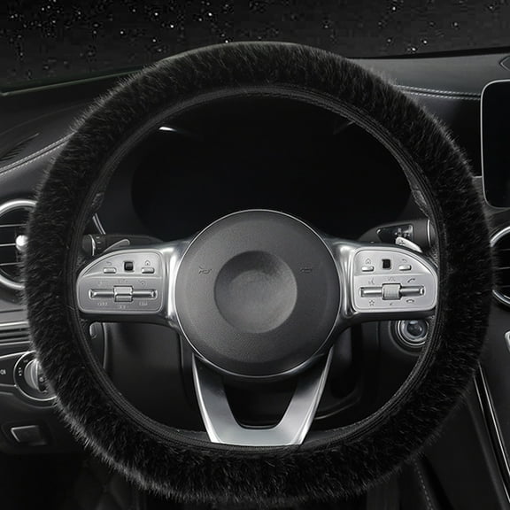 Large Plush Steering Wheel Cover Winter Warm Fuzzy Protector, Thickened Non-Slip Soft Handle Grip, Universal 14-15 Inch Furry Steering Wheel Cover for Cold Weather Driving