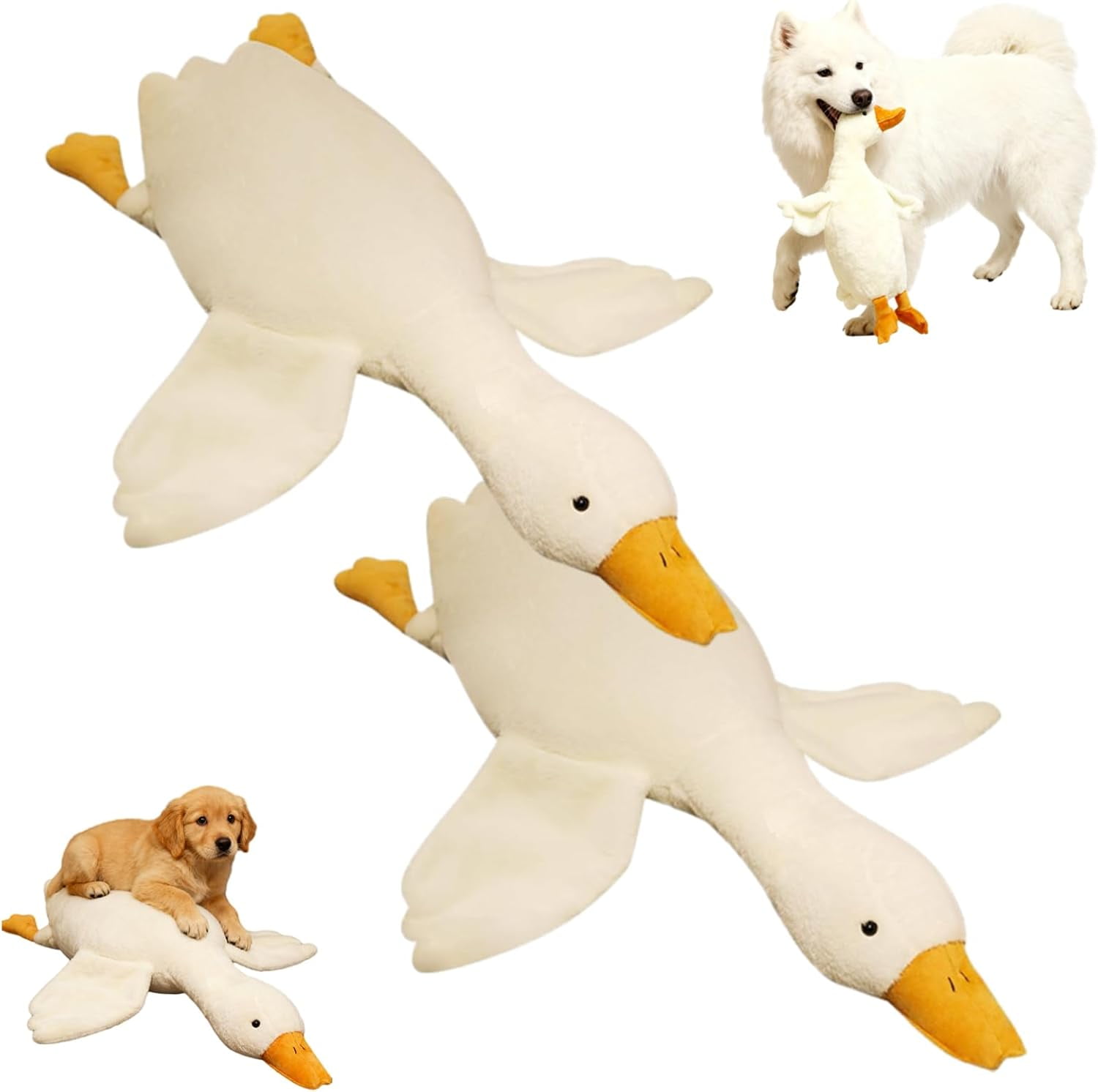 Large Plush White Duck Dog Toy, Goose Dog Toy, Large Plush White Goose, Big Realistic Stuffed Gooses Dog Toys, Interactive Dog Toys for Chewing, Playing & Training (2pcs 50cm/19.69in)