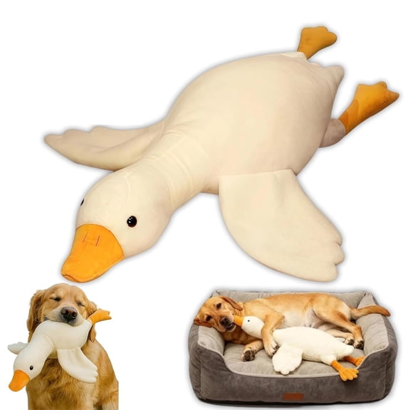 Large Plush White Duck Dog Toy, Interactive Chew Play Training Toy with One-Click Hair Removal Comb for Medium & Large Dogs (50cm/19.7in)