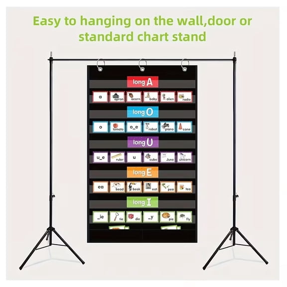 Large Pocket Chart with Clear Pockets - 1pc Standard Pocket Chart for Classroom and Home Office Use, Includes 2 Extra Storage Pockets for Letter Cards and Sentence Strips