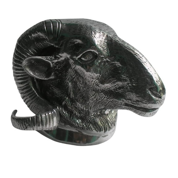 Large Polished Silver Rams Head Metal Wall Hanging Sculpture 5.5 Inch, Durable, Elegant Home Decor