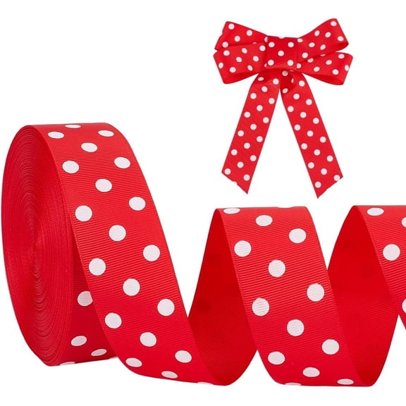 Large Polka Dot Polyester Ribbon for Gift Packing Red 1-1/2 inch(38mm) about 30.00 Yards(27.43m)/Roll
