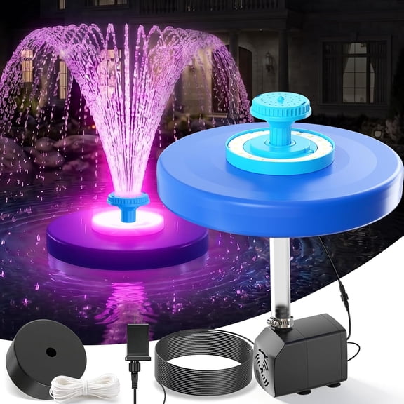 Large Pond Fountain,Floating Pool Fountain with LED Lights,Big Floating Water Fountain Pump,Pond Fountain Aerator with Anchor,Outdoor Pool Water Feature for Pond,Garden (Corded Electric)-Light Blue