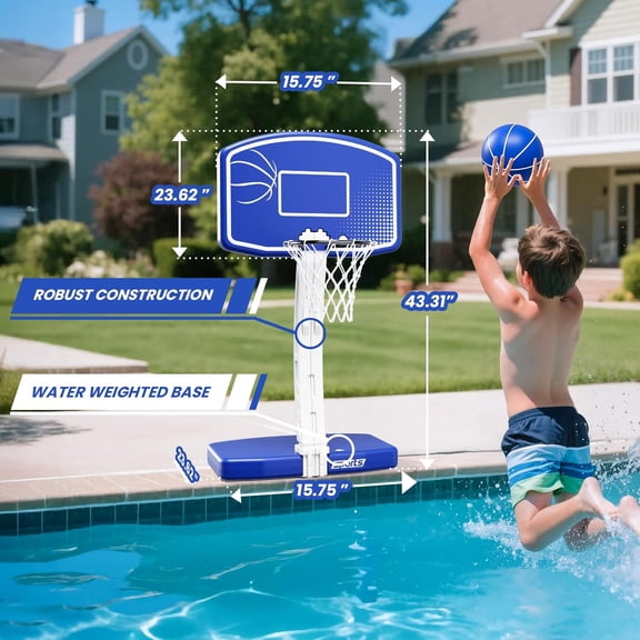 Large Pool Basketball Hoop Poolside, Swimming Pool Basketball Game for Inground Pools, Water Basketball for Pool with 2 Balls and Pump, Summer Outdoor Toys for Kids Teens Adults