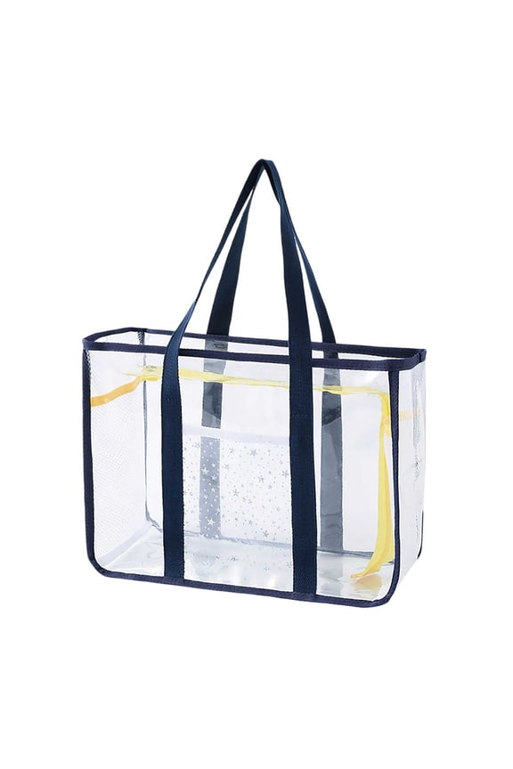Large Pool Tote 10.43 x 14.57 Inch for Vacation Essentials, Clear Beach Bag with Zipper Closure, Waterproof Sandproof Travel Bag for Women, Cruise Beach Tote, Travel Accessories, Navy