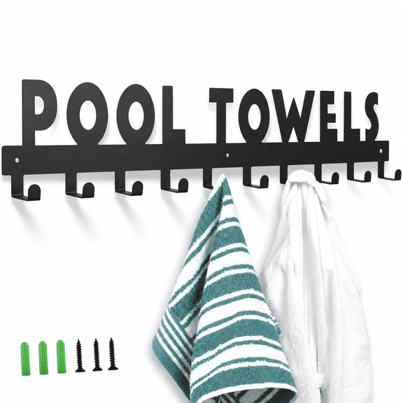 Large Pool Towel Rack With 10 Hooks Holder Outdoor Black