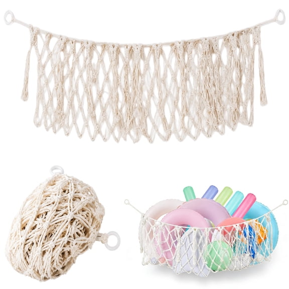 Large Pool Toy Float Storage Net, Hanging Mesh Net Organizer, Outdoor Toy Organizer Hanging Pouch, Swimming Poolside Fence Toys Holder for Inflatable Rafts Pool Noodles Balls