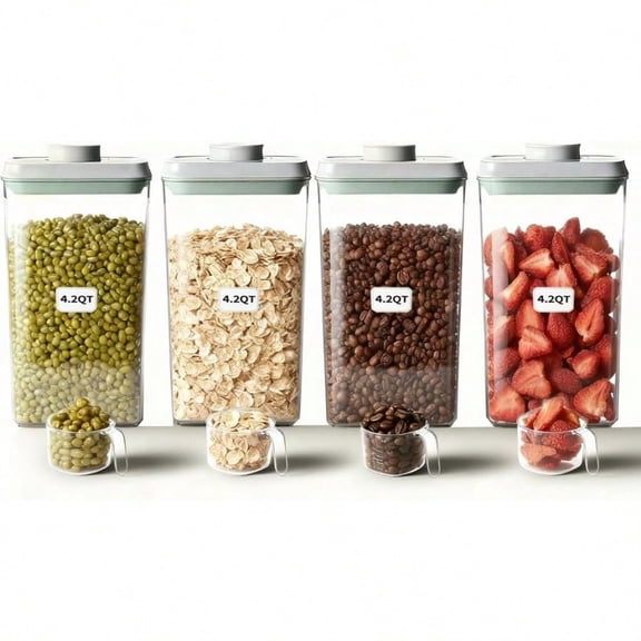 Large Pop Airtight Food Storage Containers Set with Lids 4.2Qt/4L Food Containers with Scoop Kitchen Pantry Organization and Storage Stackable Cereal Container 4 4.2Qt