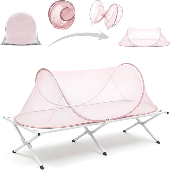 Large Pop up Mosquito Net for Camping Portable Foldable Mosquito Tent Bug Net Bed Travel Patio Outdoor 78 x 31 x 22 Inch Bug Netting Mesh Tent Canopy for Adults Baby Bedroom, Pink